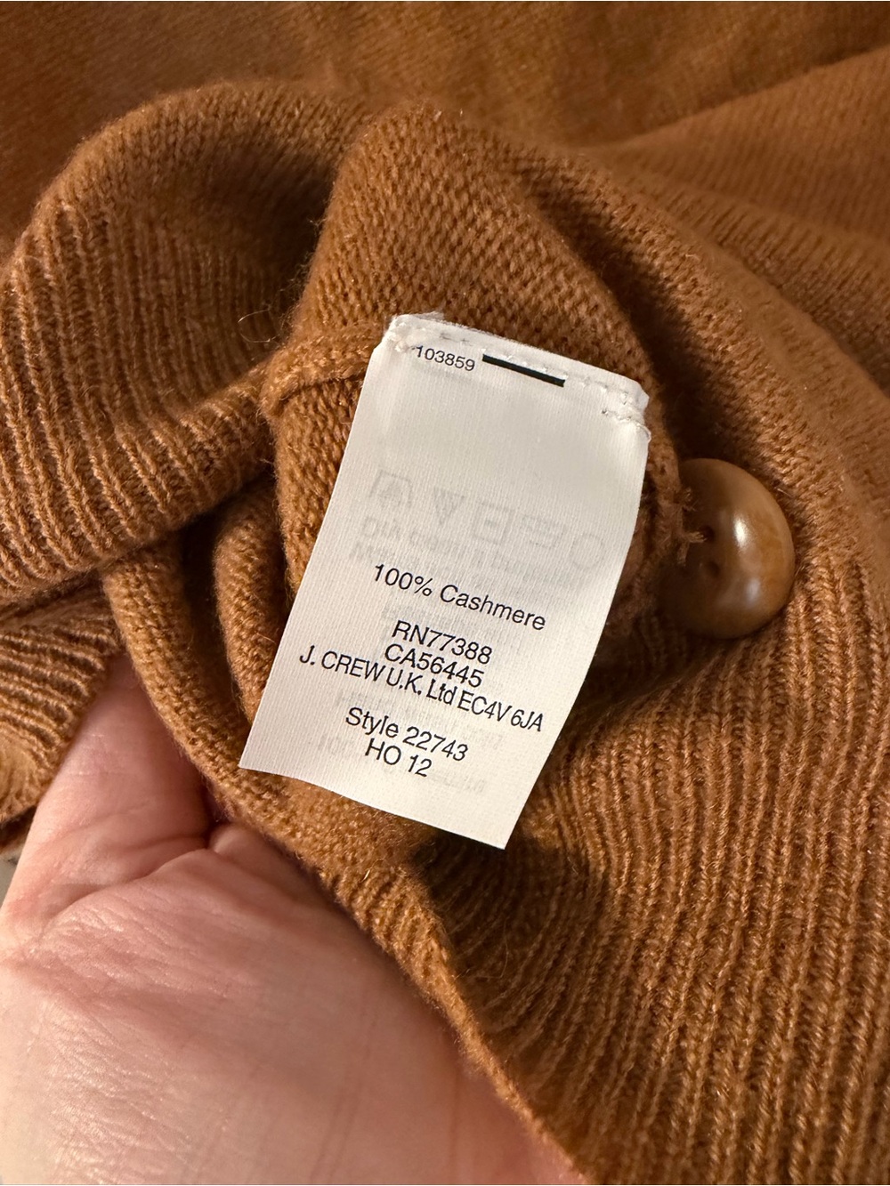 J.Crew tipped Cashmere V-neck Carmel w/ black so soft cardigan sweater sz small - Picture 4 of 6